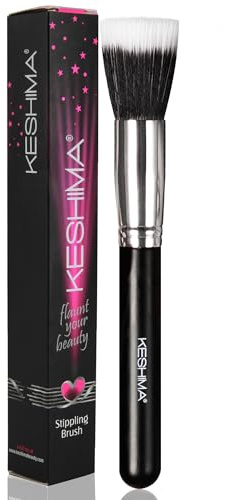 Keshima Duo-Fiber Stippling Brush - Premium Stipple Brush for Powder and Liquid Makeup Foundation