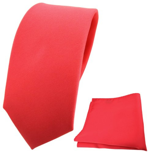 TigerTie - schmale Designer Krawatte Einstecktuch in rot rosé lachsrot einfarbig uni