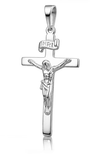 CLEVER SCHMUCK Kreuzkette Anhänger Jesus Kreuz Silber 30 mm mit INRI glänzend 925 Sterling in Schmuckverpackung