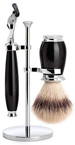 MÜHLE Rasierset - Purist Serie - Silvertip Fibre - kompatibel mit Gillette-Klingen - Edelharz schwarz