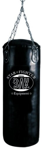 BAY Star Fighter Equipment Sandsack 85 x 32 cm, 25 kg Gewicht, Vinyl-Synthetik Material mit 4-Strahl-Stahlkettenaufhängung, Schwarz