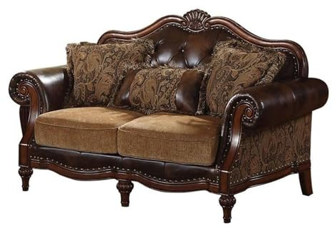 Acme Dreena Rolled Arm Upholstered Loveseat with 3 Pillows in Brown Faux Leather