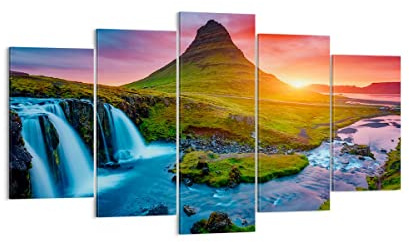 ARTTOR Bilder auf Leinwand 160x85cm Wandbild Landschaften Natur - 2963 | Westen Sonnen Wasserfall Mehrteilige Groß XXL Wanddekoration Wohnzimmer Schlafzimmer Wand Kunstdruck Wandkunst ARTTOR