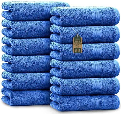 NatureMark Toallas de Invitado – Pack de 12 (30x50 cm), 100% Algodón, Certificación Oeko-Tex, Suaves, absorbentes y fáciles de cuidar – para baño, Invitados y SPA – Color Azul Real