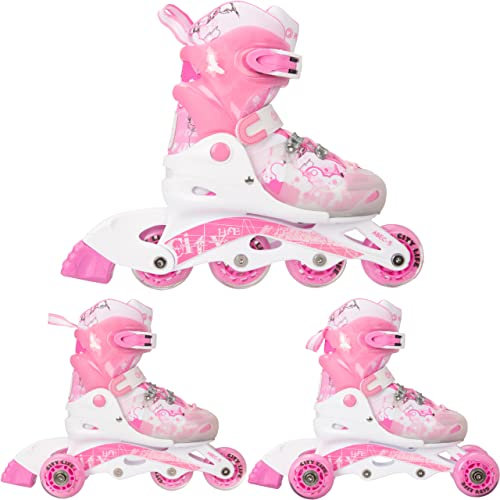 Raven Princess 3in1 Inline Skates Triskates Rollschuhe Inliner für Kinder Mädchen verstellbar (Pink, 34-37 (22cm-24cm))