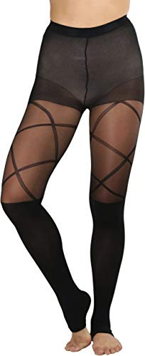 ToBeInStyle Women's Single Stirrup Open Foot Sheer Opaque Diamond Tights - Black - One Size