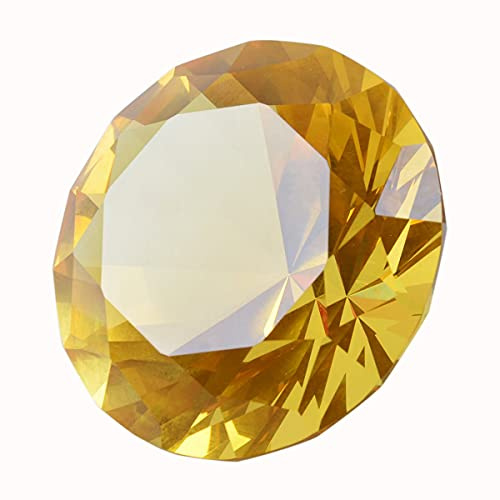 LONGWIN Pisapapeles de diamante de cristal de 80mm (3,1 pulgadas) ornamento decoraciones para hogar y locales color amarillo sólido