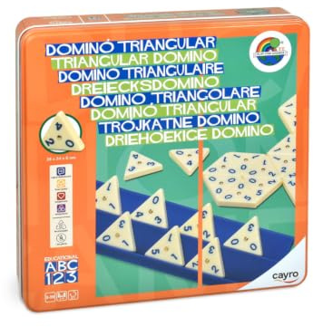 Cayro – Dominosteine ​​– ab 8 Jahren – dreieckiges Modell – Lernbrettspiel für Kinder und Erwachsene – 1 Metallbox, 56 Teile und 4 Stützen – 2 bis 4 Spieler