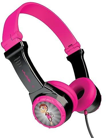 JLab JBuddies Folding Kids Headphones Wired - Headphones For Kids, Childrens Headphones with Mic, Kid Safe Volume Limiter, Noise Isolation - Headphones for School, Kids Headphones for Girls Boys, Pink