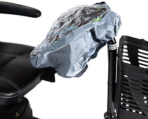 Kozee Komforts Mobility Scooter Tiller Cover - Waterproof, See-Through Panel, Hook and Loop Sealed Slots for Mirrors - Fits Delta Shaped Tillers with/without Mirrors - Small - Grey