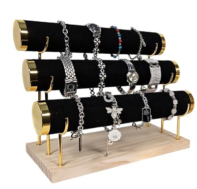 Yudu 3er Schmuckständer Schmuckhalter für Uhren Armband mit Metallträger schwarz