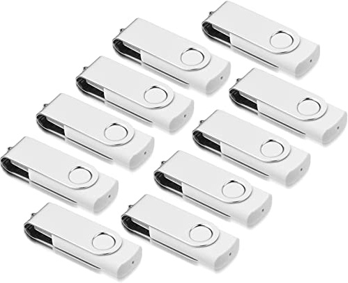 AreTop USB Stick 32GB 10 Pack, Swivel Design 2.0, 10 White with Lanyard | 360°swivel design protects connector,includes 10 lanyards, compatible with PC/laptop/tablet/car/TV