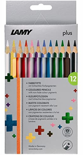 LAMY plus Farbstifte 530 12er-Set: Faltschachtel mit 12 Farbstiften aus hochwertigem Zedernholz mit ergonomischer Dreieckform und hoher Farbbrillanz - Dicke Mine Ø 4 mm