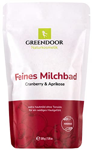 GREENDOOR Milchbad Aprikose Cranberry 200g, Naturkosmetik Manufaktur, Haut pflegendes Milch Bad, natürlicher Badezusatz, bioabbaubar, Natur Entspannungsbad, Wellness-Bad, Geschenke