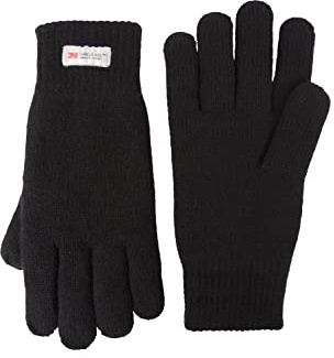 Mountain Warehouse Thinsulate Mens Knitted Gloves - Knitted Effect Ski Gloves, Double Lined - For Skiing, Snowboadring & Outdoors Black (Plain) One Size