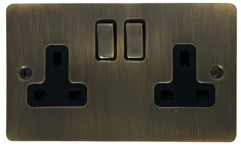 G&H FAB310 Flat Plate Antique Bronze 2 Gang Double 13A Switched Plug Socket
