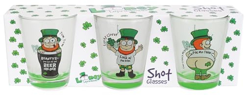 Carrolls Irish Gifts Three Pack Shot Glasses With Looney Leps Designs