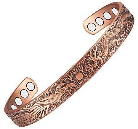 Wollet Bracelet Magnétique en CuivreCopper Bracelet avec 6 Aimants Dragon (CPB-0036SGA) Bijoux 6.5 ''