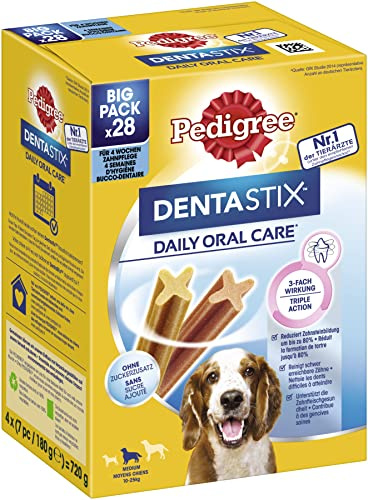 Pedigree Hundesnacks Hundeleckerli Dentastix Medium Tägliche Zahnpflege für mittelgroße Hunde 10-25kg, 28 Sticks (1 x 28 Sticks)