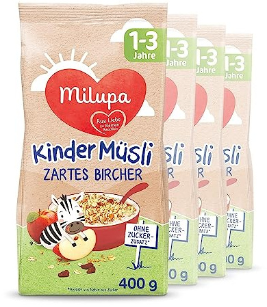 Milupa Kindermüsli Zartes Bircher – 4x400g – Getreidemüsli – 1 bis 3 Jahre