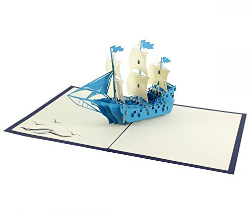 Dreimaster (Blau) als 3D Karte/Pop-Up Karte zum Geburtstag, als Glückwunschkarte oder Grußkarte verschenken