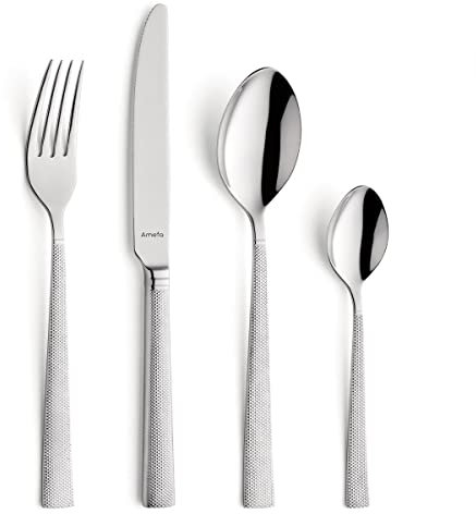 Amefa Jewel 8010 Besteck-Set für 6 Personen, rostfrei, poliert & spülmaschinenfest, hochwertige Griffe mit Diamantd, Silber/Braun, 24-teilig