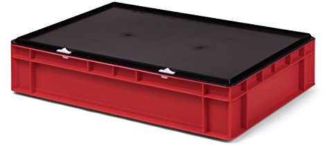 Förvaringsbehållare/euro-transport tapelbox KTK 600/120-0, röd, med förslutningslock, 600 x 400 x 131 mm (L x B x H)