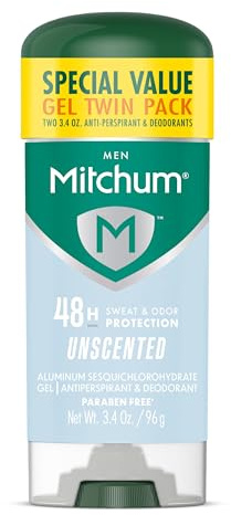 Mitchum Men’s Antiperspirant Deodorant Gel, Unscented, 2 pack