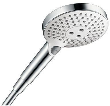 hansgrohe Raindance Select S - Duschkopf, Handbrause mit 3 Strahlarten, Duschbrause, Brausekopf mit Antikalk-Funktion, Weiß/Chrom, 26530400