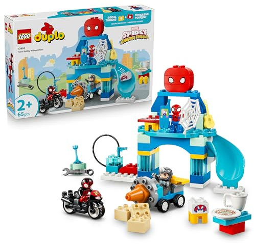 LEGO Duplo Marvel Aracnocuartel de Spidey y su Superequipo – Superhéroes de Juguete con Moto y 3 Figuras – Juego Educativo para la Motricidad Fina – Regalo para Niños de 2+ Años – 10464