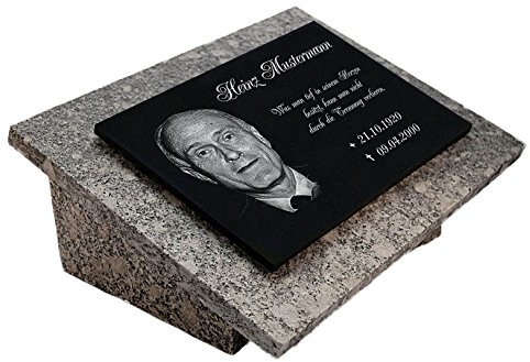 LaserArt24 Granit Grabstein, Grabplatte oder Grabschmuck mit dem Motiv Grabstein-gg11s und Ihrem Foto/Text und Daten