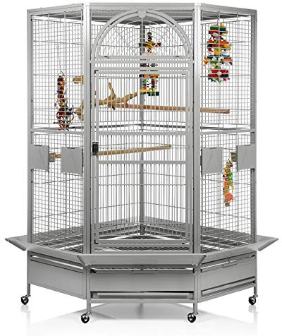 Montana Cages | Eckkäfig Denver - Eckvoliere XXL in hellgrau | Papageienkäfig, Papageienvoliere