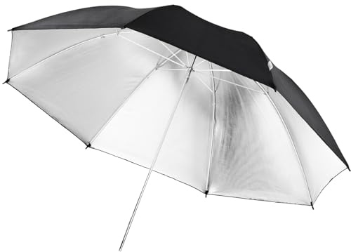 Walimex pro Reflexschirm Ø 109 cm schwarz/silberfarben für hartes Licht und Kontraste, Lichtreflektor ideal für Porträt- und Produktfotografie, Lichtformer für Studioblitz, Fotoschirm mit Metallstange