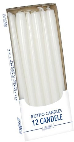 Candele Coniche, Bianco, Diametro 2.2 cm, Altezza 30 cm, 12 pezzi