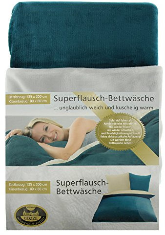 Gözze - Wendebettwäsche, Cashmere-Feeling, Bettbezug: 135 x 200 cm, Kissenbezug: 80 x 80 cm, Mikrofaser - Petrol/Wollweiß