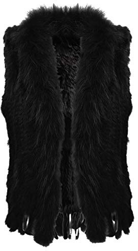 Uilor® Damen 100% Echte Kaninchen Fellweste Winter Gestrickt Pelzweste Länge 65cm