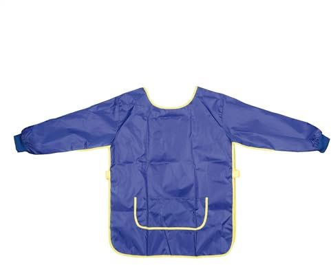 Idena 611185 - Grembiule da lavoro per bambini dai 7 agli 8 anni con maniche lunghe e chiusura in velcro, in blu, ideale per dipingere, fare bricolage, cucinare e infangare