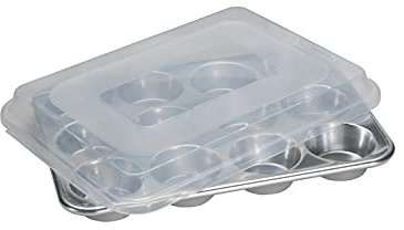Nordic Ware Muffinform aus natürlichem Aluminium mit Deckel, für 12 Muffins