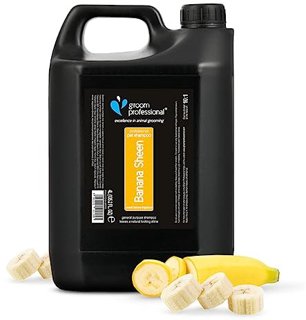 GROOM PROFESSIONAL Banana Sheen Dog Shampoo - Moisturising & Soothing Relief for Itchy or Sensitive Skin - Adds Shine & Softness to Coat - Ideal for Dull & Dry Coats with Natural Fruit Extracts, 4L