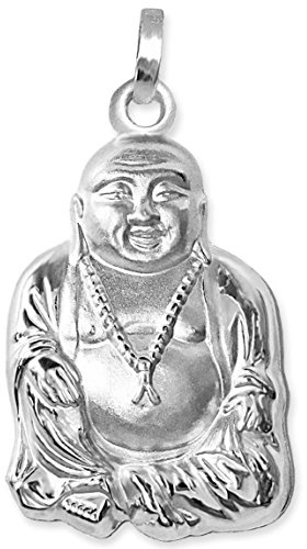 CLEVER SCHMUCK Buddha Ketten Anhänger Silber 23 x 16 mm massiv 925 Sterling Silber für Damen & Herren im Schmucketui anthrazit