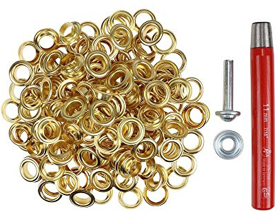 100 Stück Ösen 11 mm rostfrei mit Scheiben + Locheisen & Ösenwerkzeug – Komplettset für Leder, Stoff, Planen, Bastelarbeiten, Outdoor, Zelte, Textilien – beste Qualität (gold)