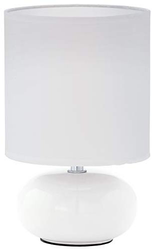 Eglo Trondio Lampada da tavolo in ceramica e tessuto, lampada da comodino colore bianco, lampada da soggiorno, lampada con interruttore, attacco E14
