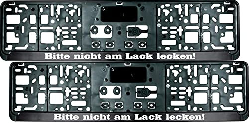 2 Stück Kennzeichenhalter mit Spruch Bitte Nicht am Lack lecken! - inklusive 8 Schrauben - Nummernschildhalter - Fun - Satz