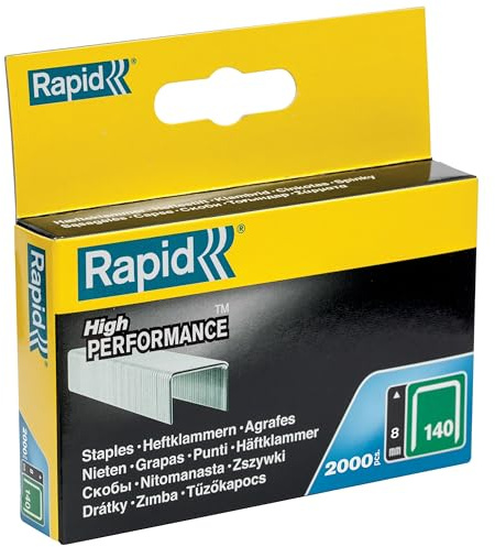 Rapid High-Performance Staples for Insulation, Thin Plastics, Cardboard and Carpets Flatwire No. 140, Leg Length 8mm, Staple Gun Staples, Galvanised Steel, 2000 Pieces, Boxed (11908131)