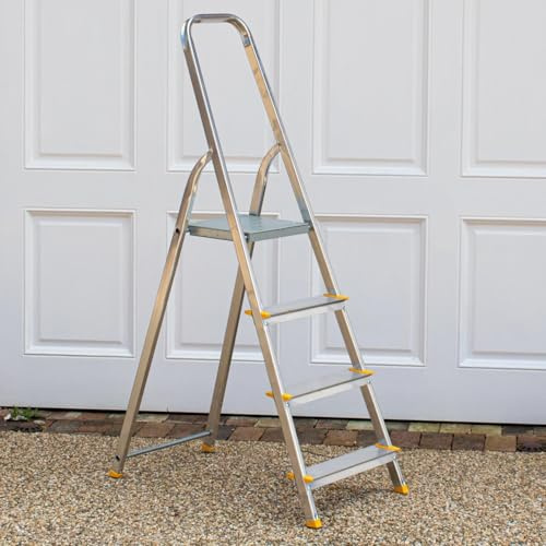 BPS® Aluminium Step Ladder | Folding Ladder | Ladders | Trade & DIY | Non-Slip Feet | Hand Rail | 4 Step
