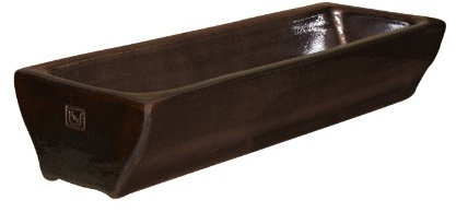 K&K Keramik 10L Futtertrog 20 x 60 cm, vollglasiert, braun, Steinzeug (Keramik) für Hunde, Geflügel, Schweine, Schafe, Ponys, Wildtiere UVM.