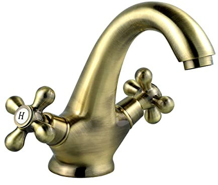 messingfarbene Zweigriffmischer Nostalgie Waschtischarmatur Badarmatur Waschbecken Wasserhahn Modell RETRO PATINA