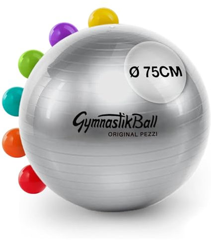 PEZZI - Gymnastikball Original Pezziball Standard 42cm Ø – Sitzball für Therapie, Sport & Büro - Universeller Trainingsball aus robustem PVC belastbar bis 400 kg – Silber
