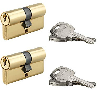 THIRARD - Cilindro di Serratura Doppia Entrata STD - Ottone - Meccanismo a 5 Pistoncini - 30 x 30 mm - Giallo/Dorato - Set di 2 - Pannello Anti-Strappo - 3 Chiavi Dentate Incluse