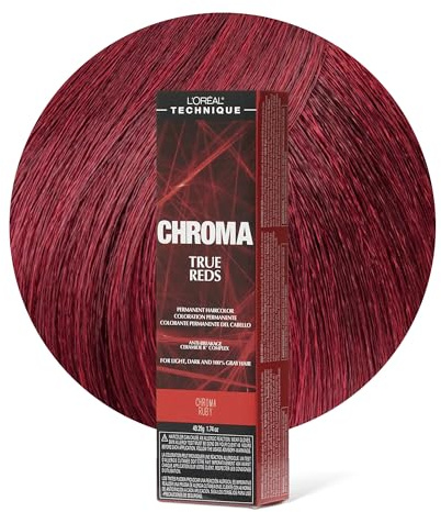 L'OREAL TECHNIQUE Chroma True Reds Permanent Hair Color - Red Dye For Long-Lasting Color, For Light, Dark and Gray Hair, Ruby